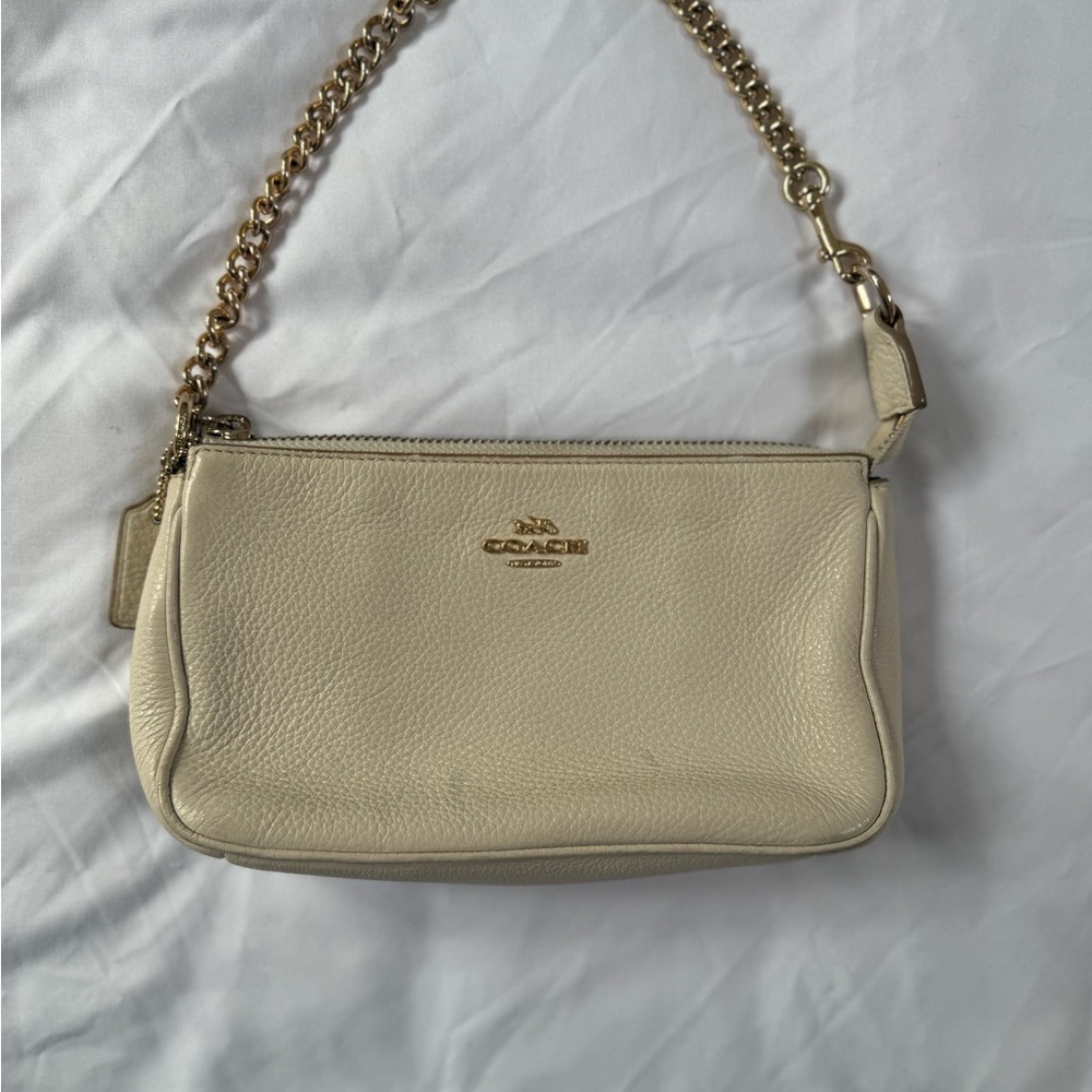 Coach Cream Pebbled Leather Clutch Wristlet